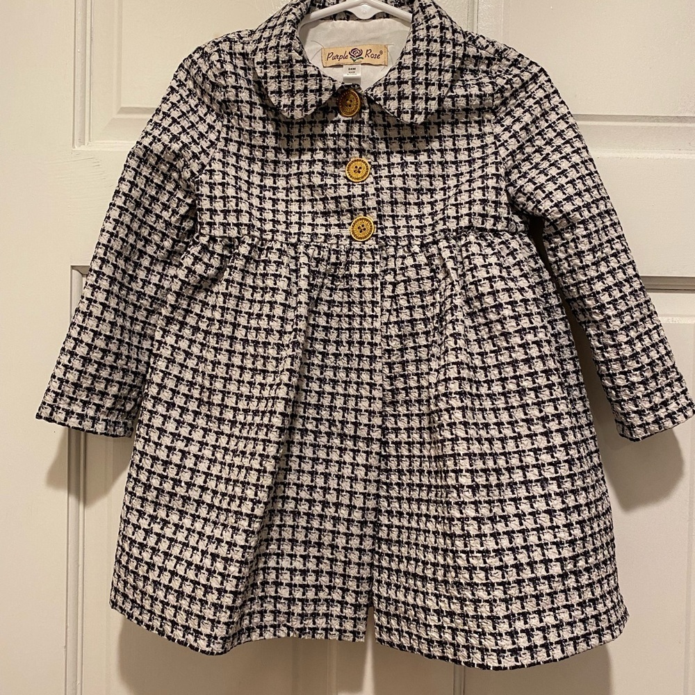 Black and White Pea Coat with Classic Houndstooth Pattern